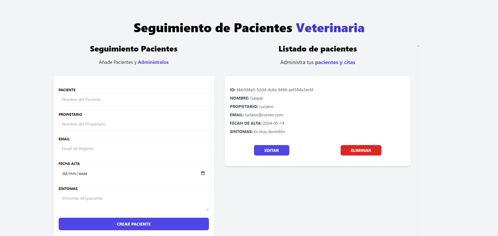 Pacientes Veterinaria